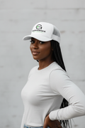 Black woman wearing Godfidence trucker hat